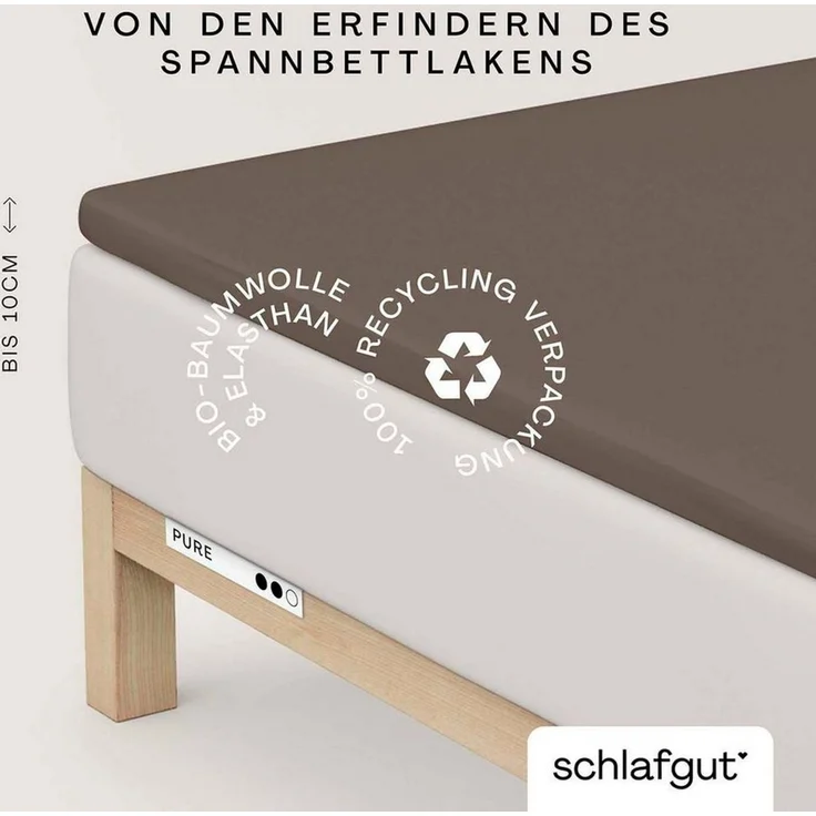 Schlafgut 'PURE TOPPER' Spannbettlaken, für Topper bis 10 cm Höhe, Sand Deep, XL 180x200 cm - 200x220 cm, 100% Bio-Baumwolle – Bild 1