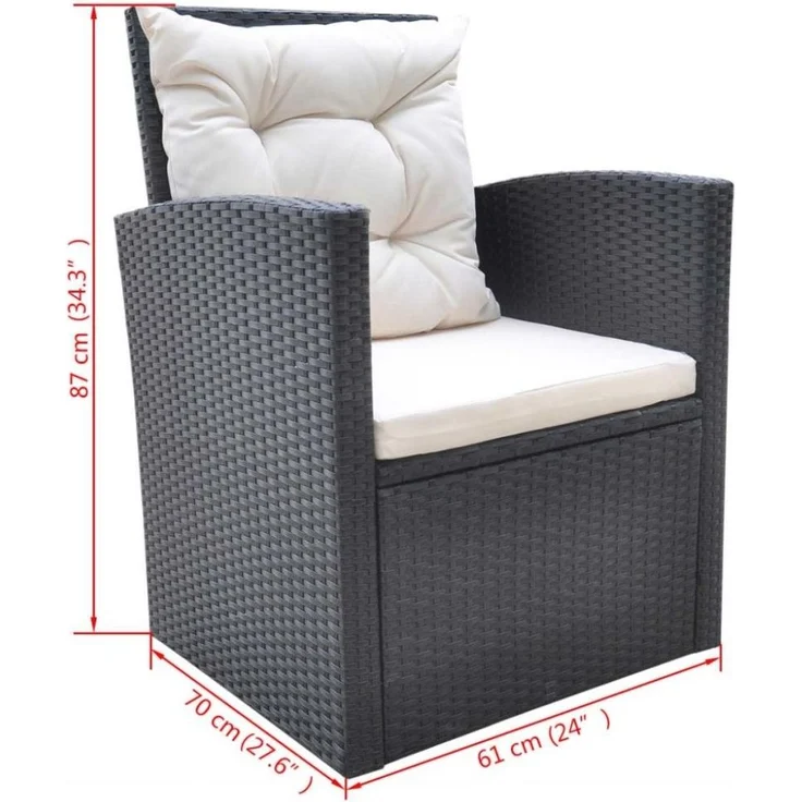 vidaXL 6-tlg. Garten-Essgruppe mit Kissen Poly Rattan Schwarz 42643 – Bild 7