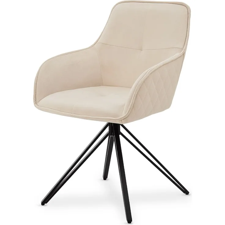 Juskys Drehstuhl Clyde mit Armlehne & Stoff Bezug - Esszimmerstuhl modern - Polsterstuhl Esszimmer - 120 kg belastbar - Stuhl Samt Beige