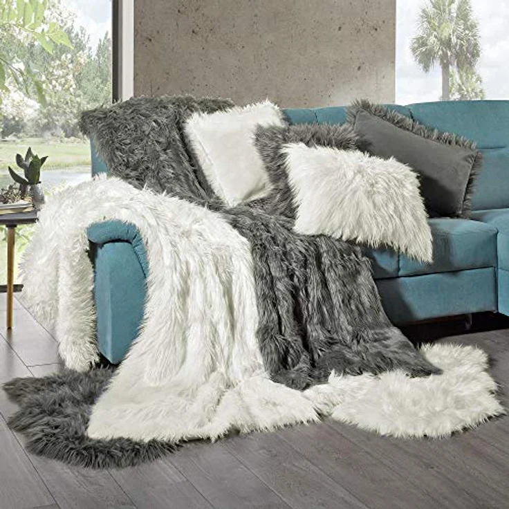 Wohndecke Grace Kuscheldecke Tagesdecke Sofa Fellimitat warm 150x200cm grau, CelinaTex, flauschig,kuschelweich,weich,Wohnraumdekoration,waschbar,effektvoll – Bild 6