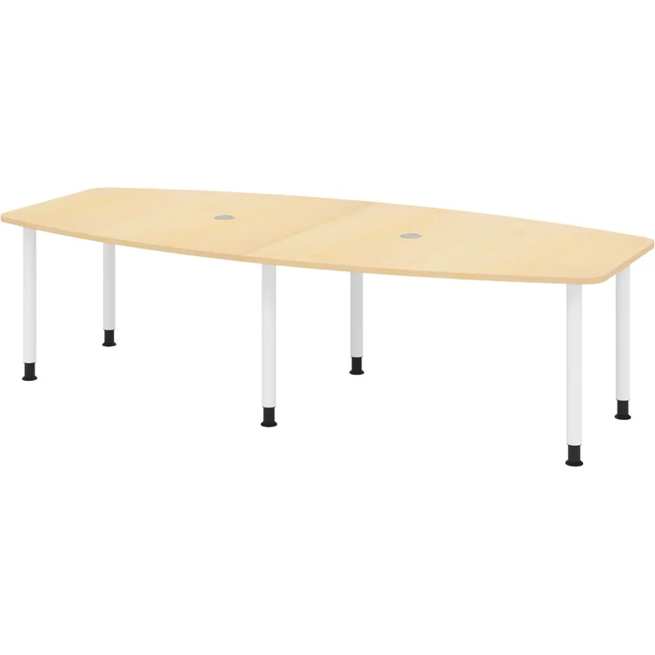 bümö Konferenztisch oval 280x130 cm in Ahorn, Tischfüße in Weiß - Großer Besprechungstisch, Meetingtisch für 10 Personen, XXL-Tisch für Konferenzraum, Meeting & Besprechungsraum, KT28C-3-W – Bild 1