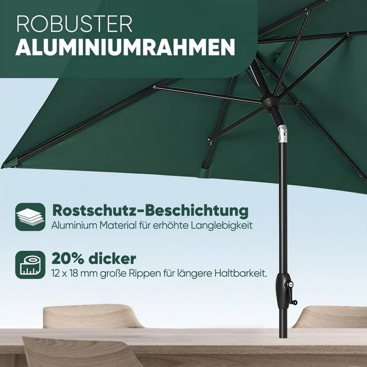 Sekey Sonnenschirm mit Kurbel und UV50+, knickbar, Aluminium grün, 210 × 140 cm – Bild 2