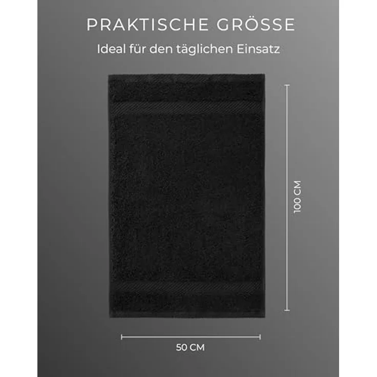 Luckytowel Handtücher Set 50x100 cm, Oeko-TEX Frottee Handtuch-Set, 100% Baumwolle, 600 g/m², flauschig & saugstark, 2er Pack Schwarz – Bild 4