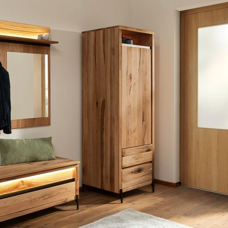 Garderobenschrank Wild-/Zerreiche 62x67x195 natur geölt MONTREUX LUX #135 – Bild 2