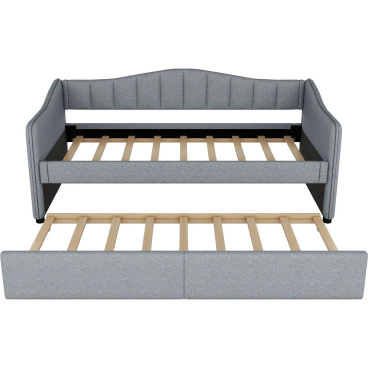 CHICFURN Bett aus Leinen Grau 90x200 cm mit ausziehbarem Rollbett und LED-Beleuchtung – Bild 8