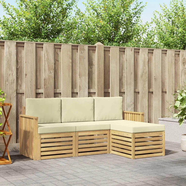 vidaXL Outdoor-Sofagarnitur 4 stk. 4-Sitzer Weiß und Creme Polyester 3391630 – Bild 1