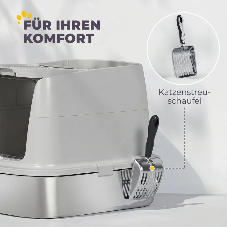 PawHut Katzentoilette, Edelstahl, Kunststoff, Hellgrau, 52,4L x 41,3B x 39,8H cm – Bild 7