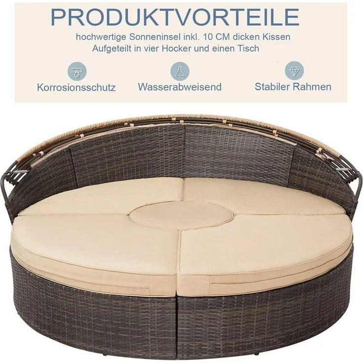 Feel2Home Sonneninsel Polyrattan Sonneninsel 180cm Gartenmuschel Sonnenliege versch. Farben, Stück, wasserabweisend – Bild 2