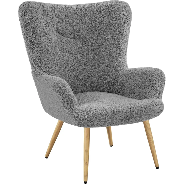 Yaheetech Ohrensessel eleganter Armsessel Polsterstuhl mit klappbare Rückenlehne Lehnsessel bis 136 kg belastbar Sessel fürs Wohnzimmer/Schlafzimmer Grau