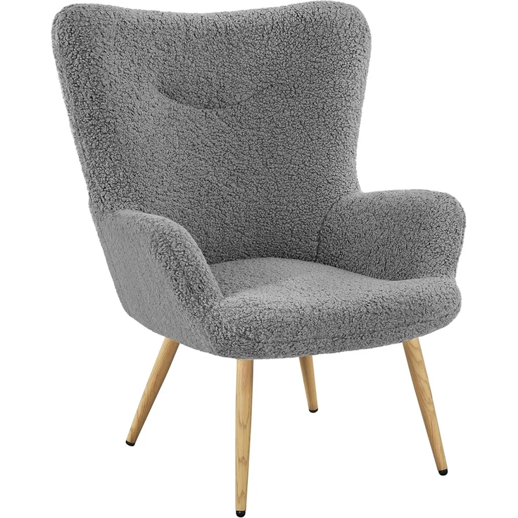 Yaheetech Ohrensessel eleganter Armsessel Polsterstuhl mit klappbare Rückenlehne Lehnsessel bis 136 kg belastbar Sessel fürs Wohnzimmer/Schlafzimmer Grau