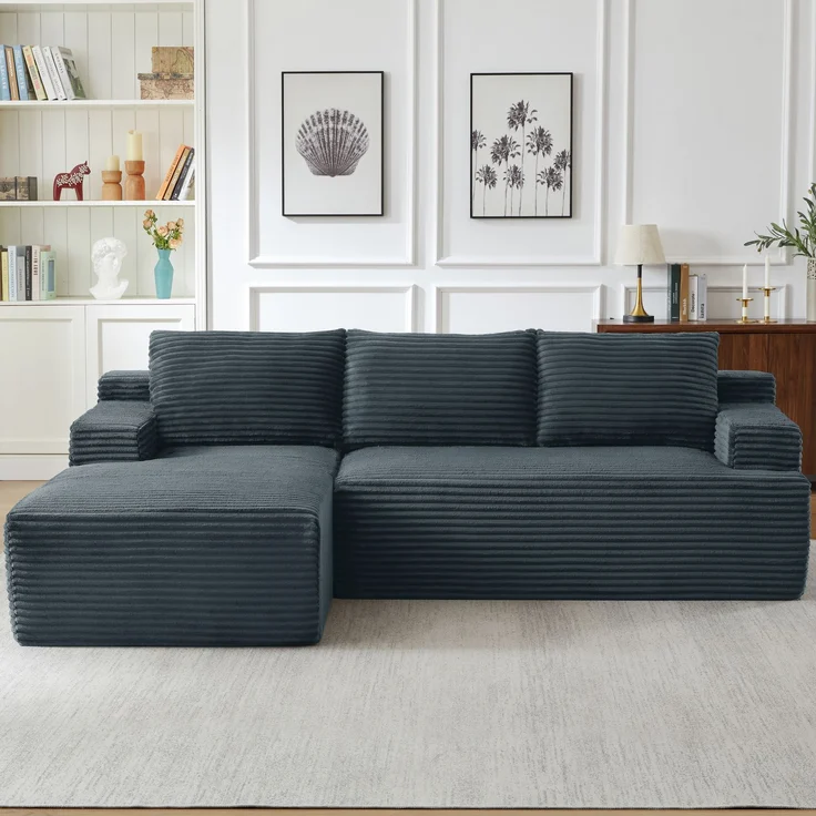 ZUBALIYA Knochenloses Sofa, L‑förmiges Cloud‑Ecksofa mit tiefem Sitzkomfort – ohne Montage, modulares Schlafsofa, 66 x 152 x 238 cm, Dunkelgrau, Rechts – Bild 2