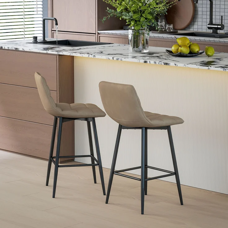 2er-Set Küchenhocker im nordischen Stil aus Stoff in Samtoptik und Metall, 45 x 47 x 84 cm, Braun – Bild 3
