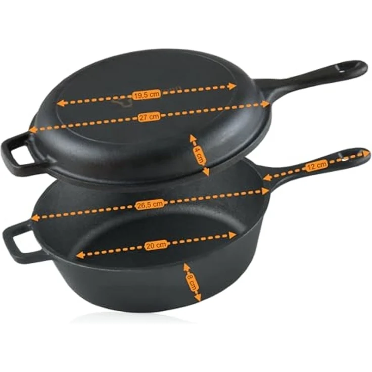 BBQ-Toro Kasserolle Gusseisen Topf mit Pfannendeckel, 5 Liter - schwarz, Gusseisenpfanne, Gusseisen – Bild 3