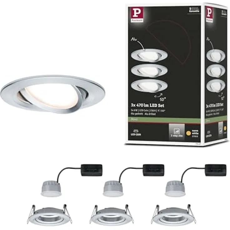 Paulmann No. 93487 Einbauleuchte LED Coin Nova rund 6W Alu gedreht 3-Stufen dimmbar