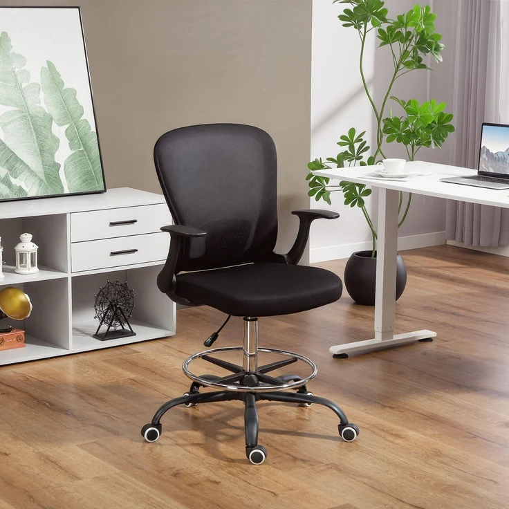 MELAYR, Bürostuhl Höhenverstellbar Schreibtischstuhl mit verstellbarer Fußring, 62 x 59 x 119 cm, Schwarz – Bild 4
