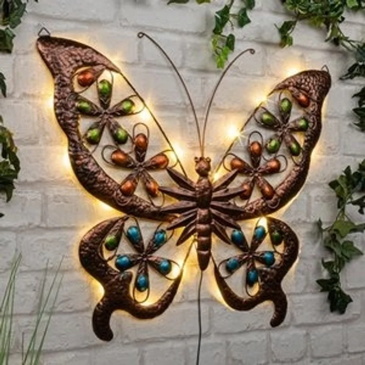 Haushalt International Wanddekoobjekt LED Solarbeleuchtung SCHMETTERLING Solar-Wandleuchte Wandbild (1 St), schön designte Wanddeko aus Metall mit 24 warmweiße LEDs – Bild 4