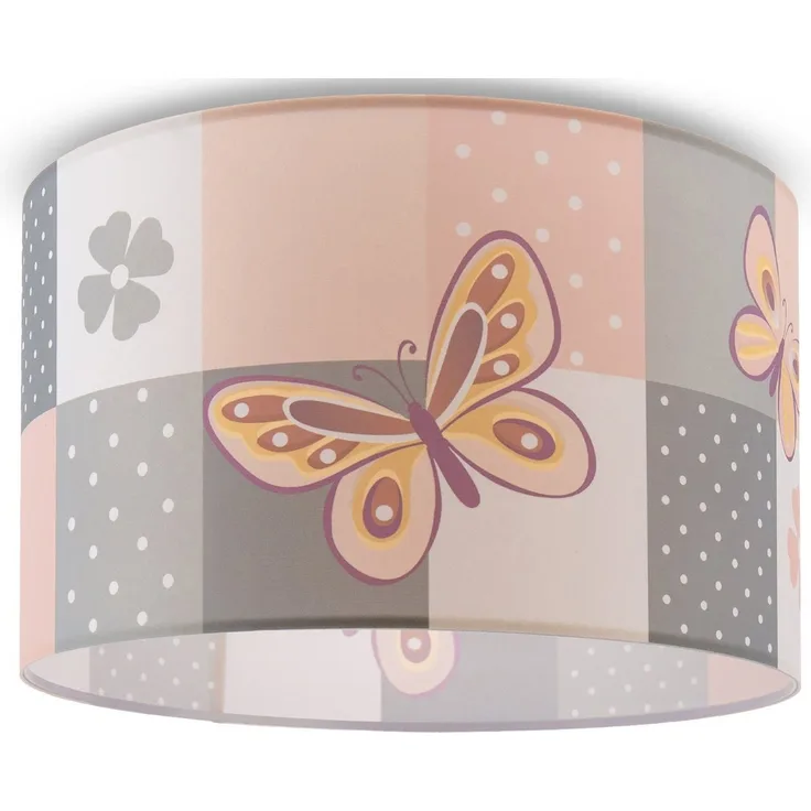 Paco Home Deckenleuchte Cosmo 220, ohne Leuchtmittel, Lampe Kinderzimmer Deckenlampe Rosa Schmetterling Blumen Karo E27
