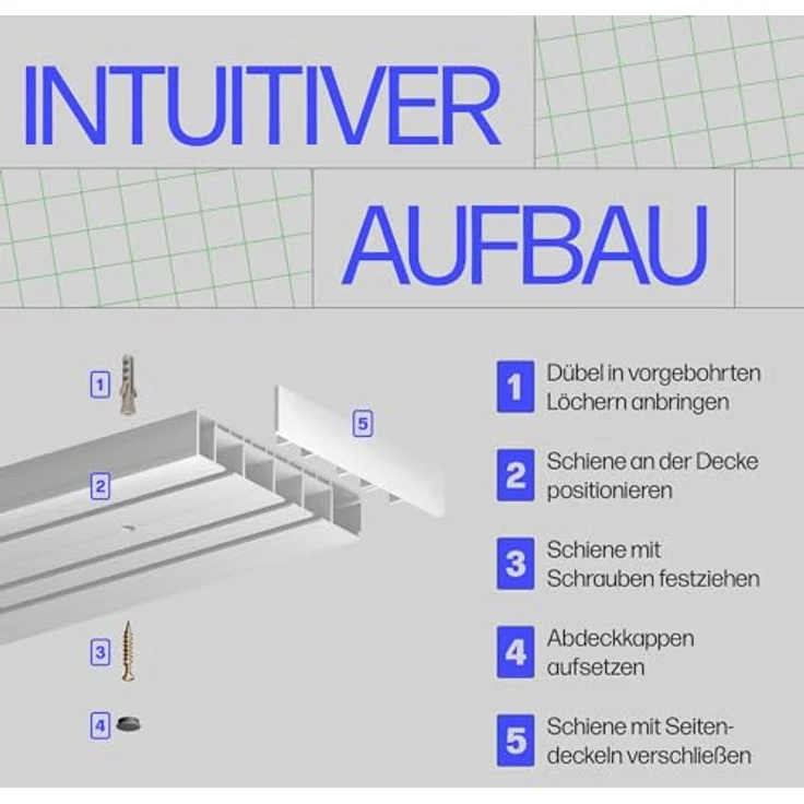 Bestlivings Gardinenschiene ( Weiß ) 270cm (3x90cm) 3-läufig – Bild 5