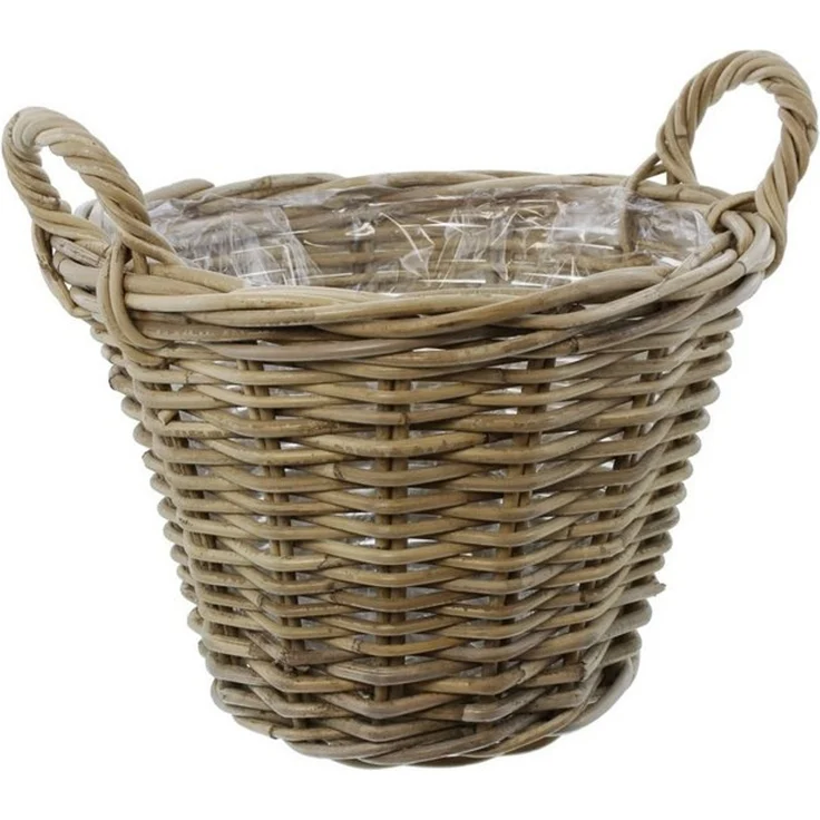 Dekoleidenschaft Pflanzkübel Pflanzkorb "Rustikal" aus Rattan, rund, grau, Blumentopf, Pflanztopf, Blumenkübel, Flechtkorb, Pflanzentopf, Gartendeko für Draußen – Bild 4