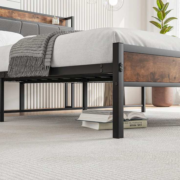 Homerecommend Metallbett 120x200 cm, Jugendbett und Einzelbett, mit RGB-LED-Beleuchtung und 2 USB-Anschlüssen, Vintage Schwarz – Bild 9