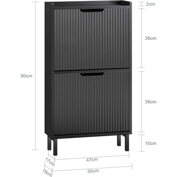 SoBuy Schuhschrank FSR177-Sch, Schuhkipper in Schwarz, Holzwerkstoff und Metall, 50x90x19 cm, 2 Klappen, mit Ablagefläche – Bild 3
