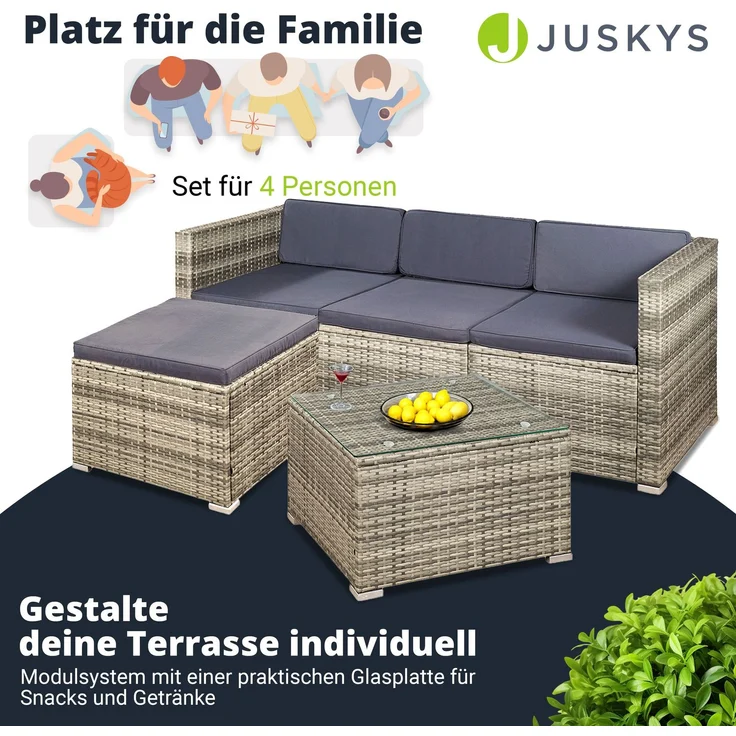 Juskys 'Punta Cana' Lounge, Polyrattan , Grau | Dunkelgrau, M – Bild 3