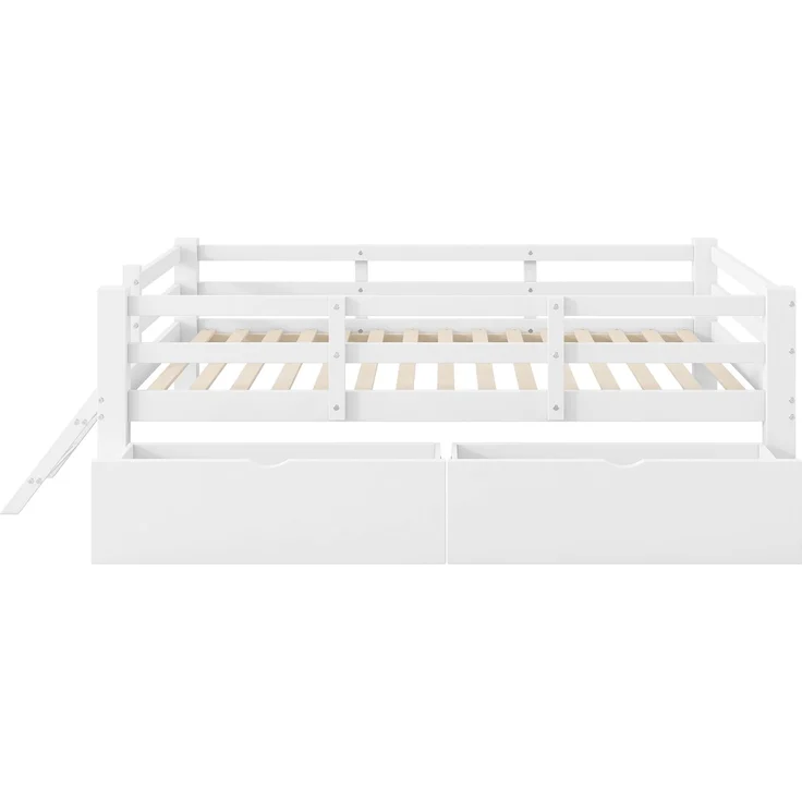 U-life Holz-Plattformbett 90x200 cm mit Schutzgeländer und 2 Schubladen, Weiß – Bild 8