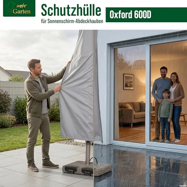 mehr Garten Sonnenschirm-Schutzhülle Premium, wasserdichte Abdeckhaube 240 (H) x 35/60 (B) cm, UV- und frostbeständig – Bild 2