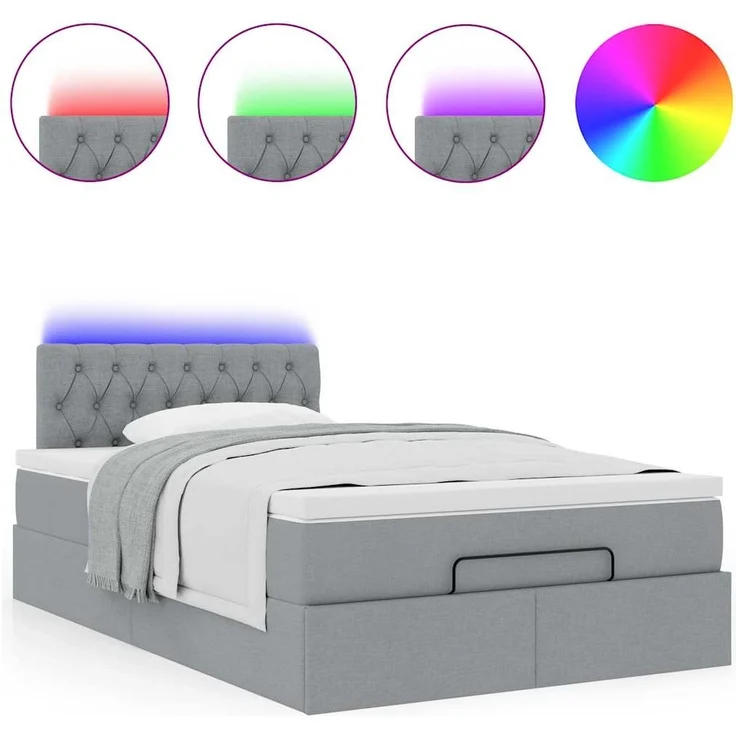vidaXL Ottoman-Bett mit Matratze & LEDs Hellgrau 120x200 cm Stoff 3312381 – Bild 4