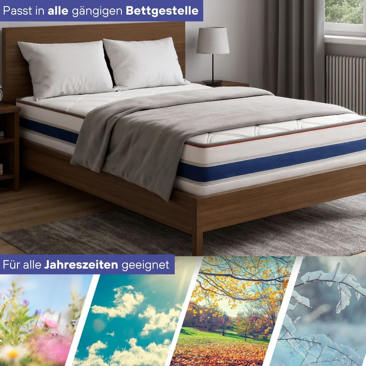 RELAXX Gel Matratze 140x200 cm mit 3D Memory Foam - 7 Zonen; 25cm Höhe; H2/H3 - Wendbare Kaltschaummatratze mit optimaler Druckentlastung – Bild 5
