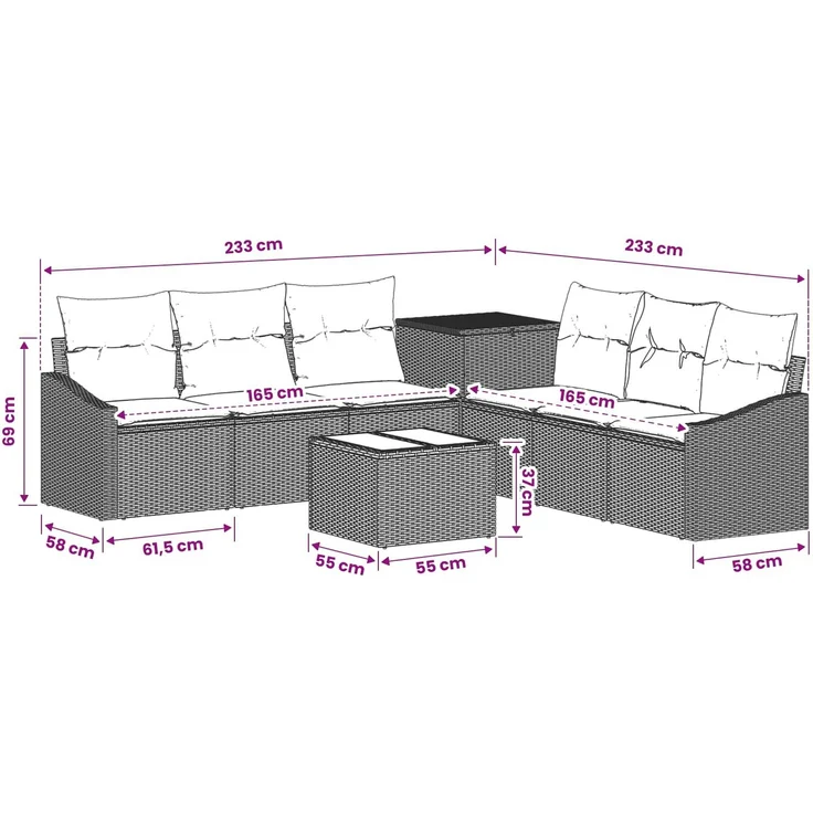 vidaXL Sofa Set 8 stk. Grau und Dunkelgrau Polyrattan und Stahl 3448222 – Bild 11