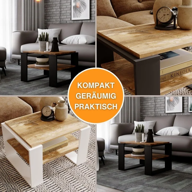 CraftPAK Couchtisch Wohnzimmertisch aus hochwertigem Holz - Couchtisch 54T x 63B x 44H cm – Bild 5