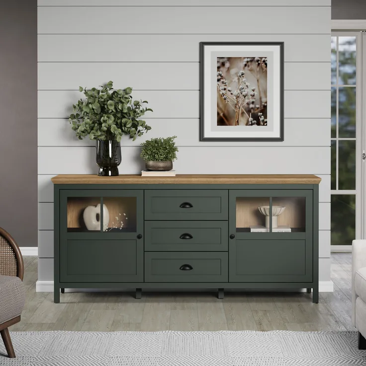 Trendteam 'Stanton' Sideboard, Tannengrün Dekor/Evoke Eiche Nachbildung, B/H/T: 185 / 86 / 45 cm
