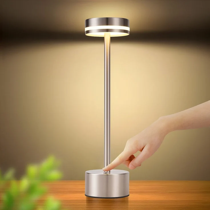 ZMH Tischlampe Akku LED- Tischleuchte Kabellos - Nachttischlampe Dimmbare mit USB-C Aufladbar Batterie Touch- Lampe Gold Tischlampen -für Schlafzimmer Esszimmer Büro (Silber, 2ER) – Bild 8