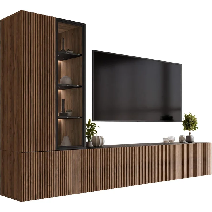 Wohnwand Tiwori (Farbe: Nuss Warmia + Marmor Schwarz) – Bild 1