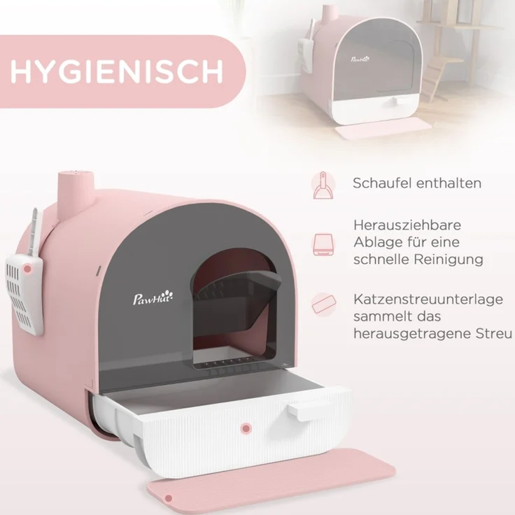 Katzentoilette mit Deckel, Streuschaufel, Schmutzfangmatte, Kunststoff, Rosa/Schwarz--Rosa--43x44x47cm--YOUDENOVA – Bild 3