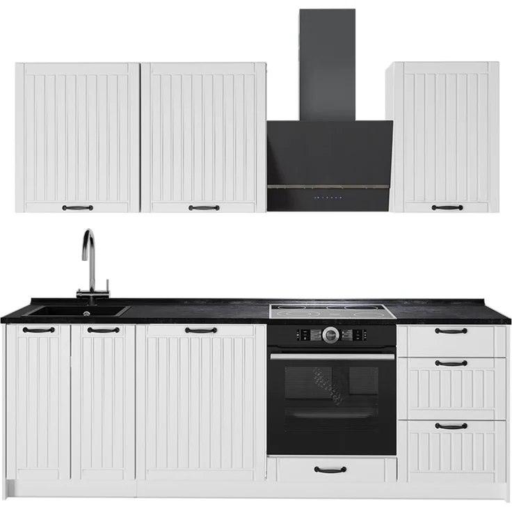 Küchenzeile Fame-Line Weiß Landhaus/Weiß 230 cm, AP Anthrazit Vicco – Bild 1