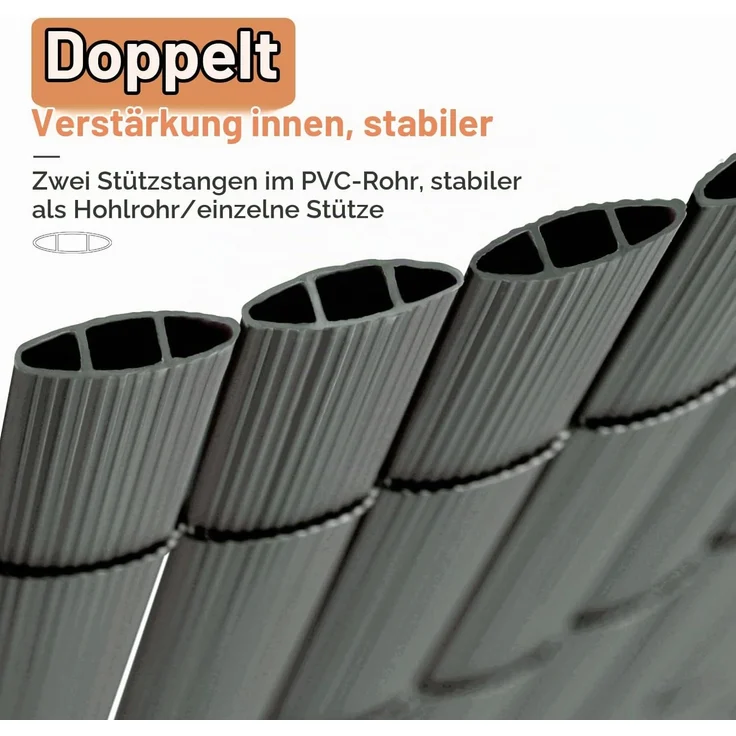 Sekey PVC Sichtschutzmatte 100x300m Doppelte Verstärkung Innen, Balkon Sichtschutz mit Kabelbindern, Sichtschutzzaun Windschutz Wasserdicht ohne Bohren für Balkon Garten, Grau – Bild 2