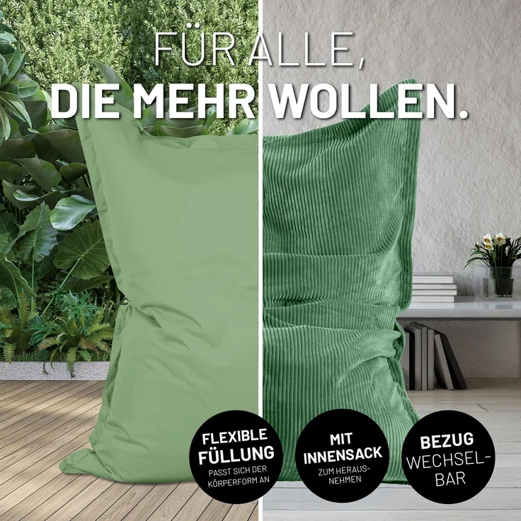 Lumaland Sitzsack Classic XXL All-in-One Set | Riesen Sitzsack XXL mit Cord & Outdoor Bezug für drinnen & draußen | Sofa Sessel mit im Innensack sicher verpackter EPS-Füllung – Hüllen Easy wechselbar – Bild 3