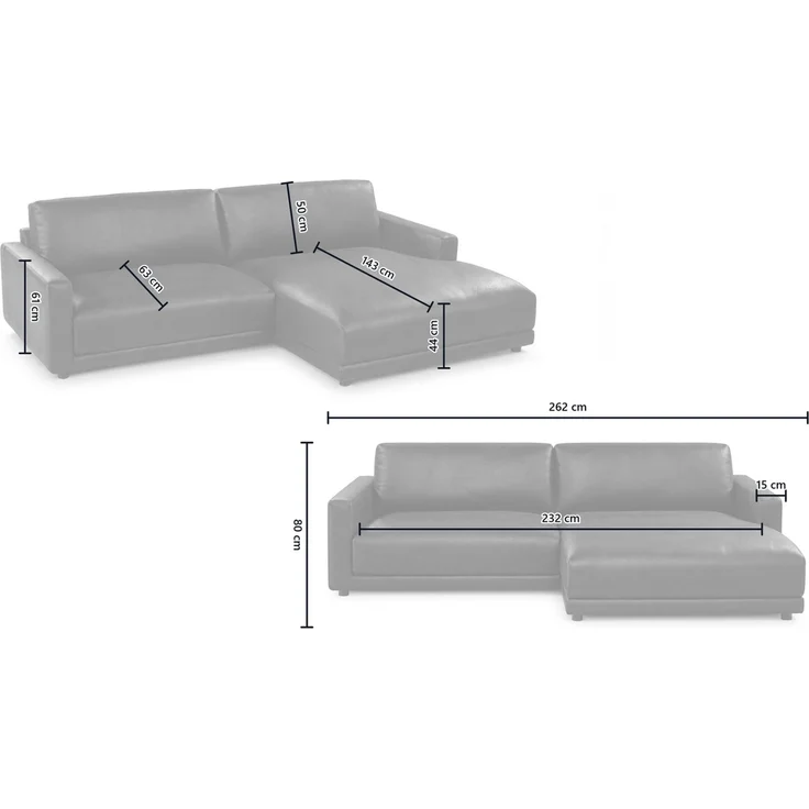 KAWOLA Sofa MARLIN Ecksofa Lederfaserstoff cognac Longchair rechts 80 x 168 x 262 cm – Bild 9