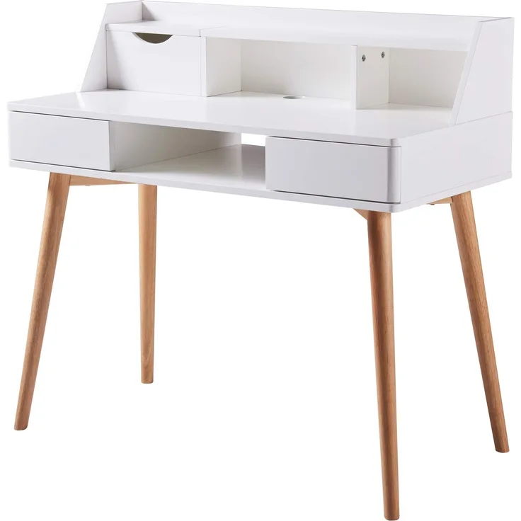 Teamson Home, Creativo Holzschreiberschreibtisch, MDF, mit Lagerung, Regalen und Schubladen, Büro, Weiß/Natur, VNF-00045