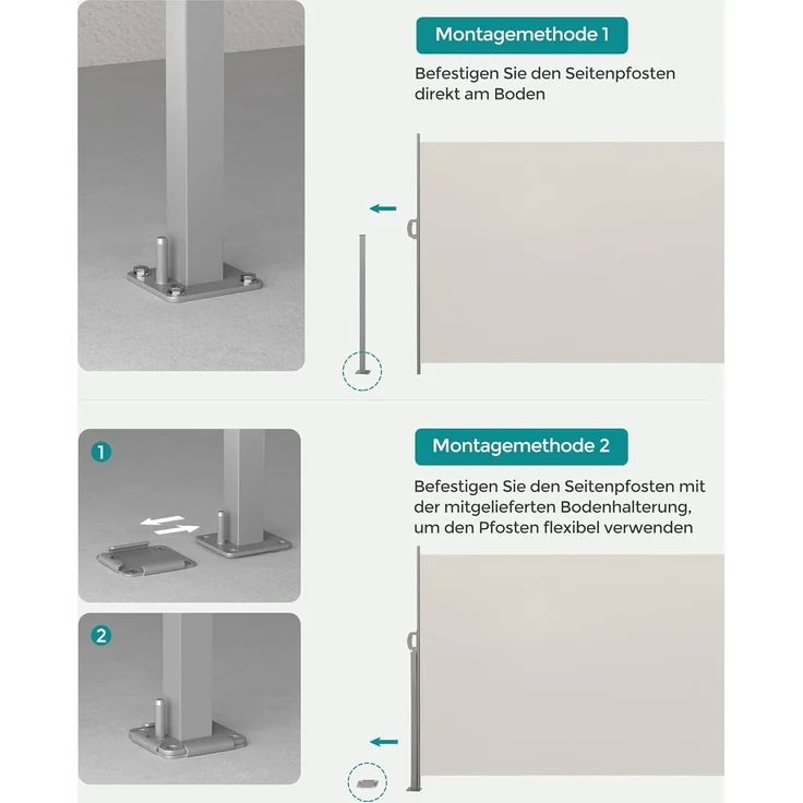 Songmics Seitenmarkise mit Stahl-Kasten, rostbeständig, ausziehbar, 200x300 cm, Sichtschutz, Sonnenschutz, Blickdicht, Seitenrollo, für Balkon, Terrasse, Garten, beige GSA200K02 – Bild 6