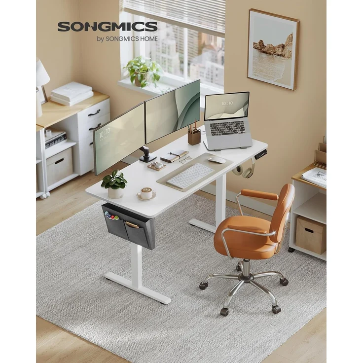 Songmics Höhenverstellbarer Schreibtisch elektrisch, 60x140 x (72-120) cm, Verstellbarer Tisch, Memory-Funktion für 4 Höhen, für Homeoffice, Arbeitszimmer, wolkenweiß LSD134W01 – Bild 3