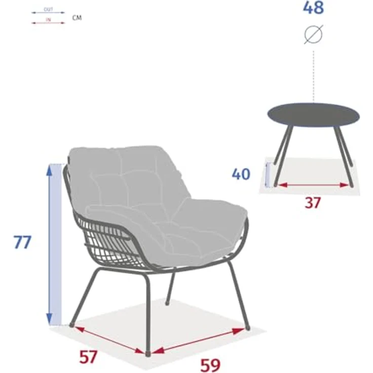 Hespéride – Paopao 3-teiliges Duo-Gartenlounge-Set – Graphit, Kunstharz, korrosionsbeständiger Stahl, inklusive Kissen – Für Balkon, Terrasse, kleine Flächen – Bild 7
