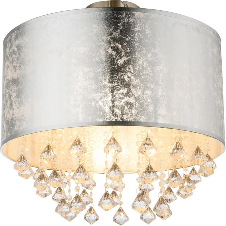 LED Deckenleuchte mit Stoff Lampenschirm Silber & Kristall Behang, Ø 40cm – Bild 2