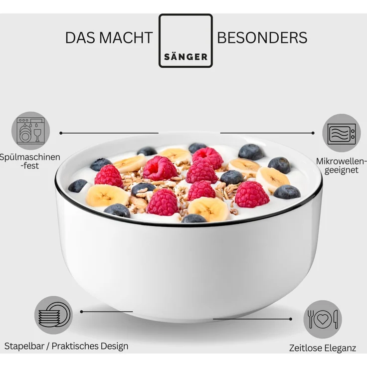 SÄNGER Porzellan Müslischalen Marlo Black Rim 6-teilig – Bild 4