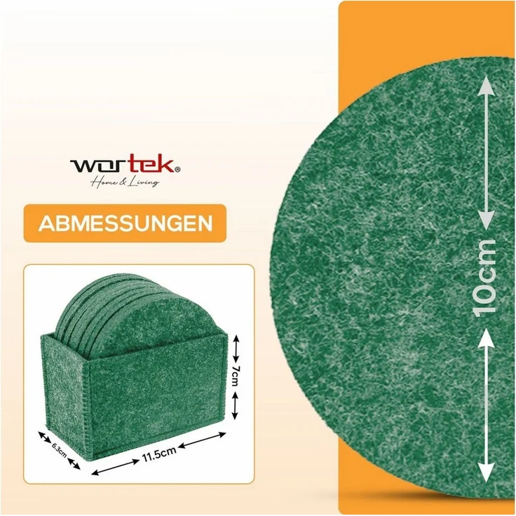 wortek Getränkeuntersetzer Filz-Untersetzer Rund für Gläser 10er Set + Box, Zubehör für Tisch & Gläser, Set, 10-tlg, waschbare Getränke Glasuntersetzer Gläser, Tischuntersetzer Filz 10 cm – Bild 3