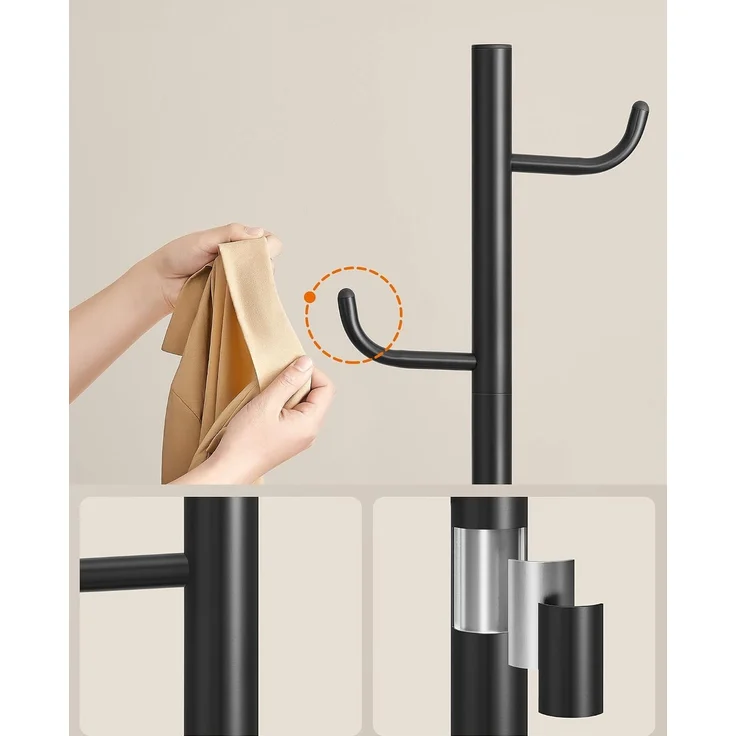 SONGMICS HOME Garderobe in Kaktus-Form, Kleiderständer, freistehende Garderobe, 8 Haken mit nach oben gebogenen Enden, 175,3 cm hoch, für Kleidung, Hüte, Taschen, tintenschwarz – Bild 4