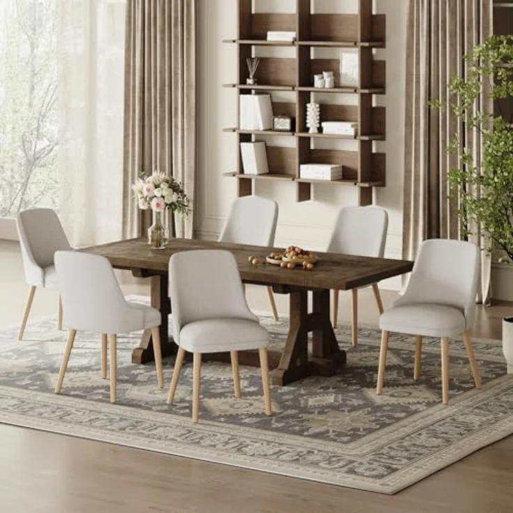 COLAMY Esszimmerstühle 6er Set, Gepolsterter Stuhl mit Holzbeinen, Hohe Rückenlehne für Esszimmer/Restaurant/Café, Hellgrau – Bild 2