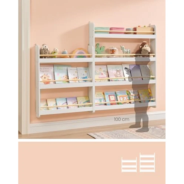 SONGMICS Bücherregal Kinder, Kinderregal mit 4 Ebenen, Spielzeugregal, Wandregal, für Kinderzimmer, Spielzimmer, weiß-naturfarben GKR014W01 – Bild 3